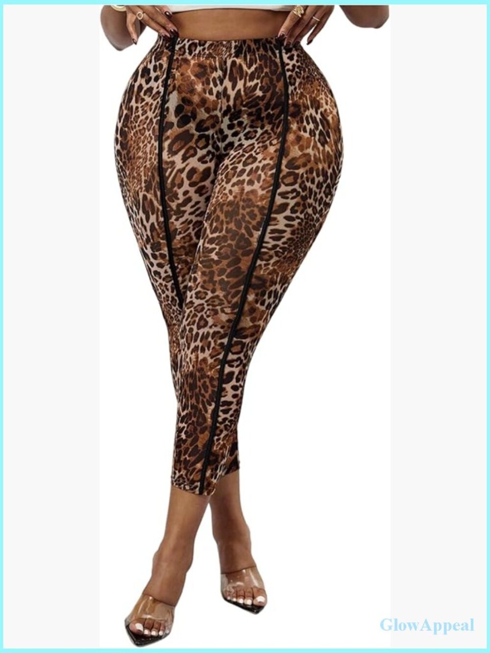 High Waisted Sheer Leopard Print Leggings Plus Size Yoga Pants